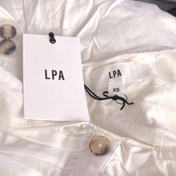 LPA Shirred Button Up Dress With Puff Sleeve in White Size XS from REVOLVE - Picture 2 of 4